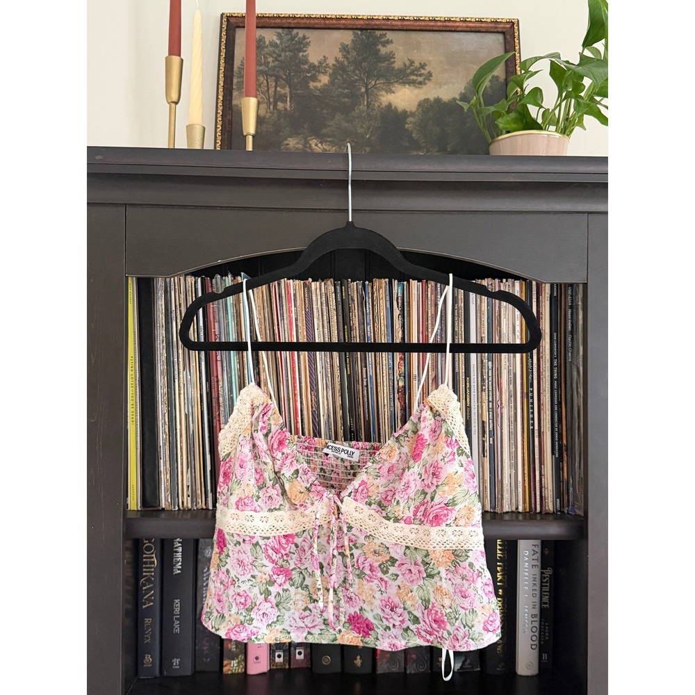 Coquette Fairycore Romantic Floral Lace Cami 8 Pink Rose Boho Chiffon Tie Front